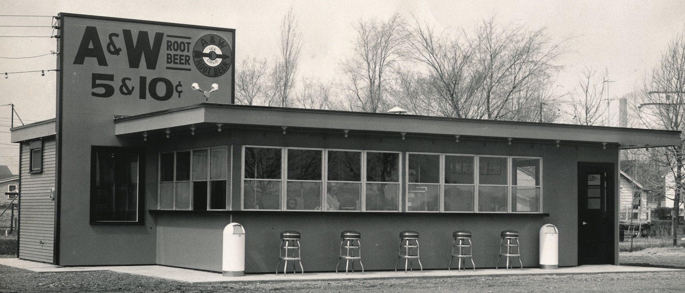 Black and White Photo of Vintage A&W Restaurant
